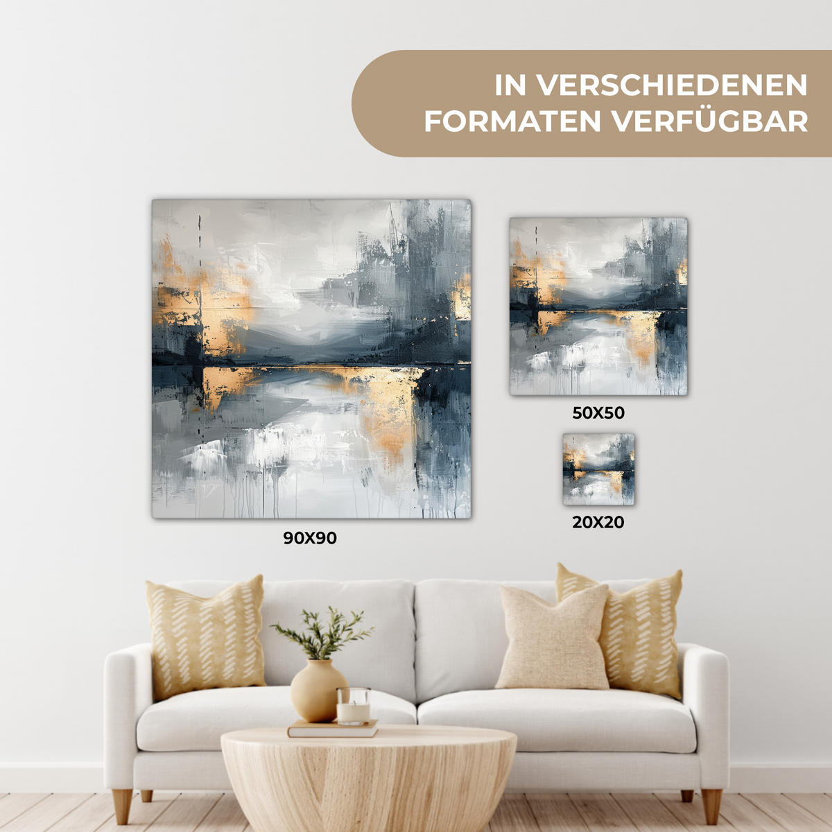 LEINWANDBILD Kunst - Grau - Gold - Abstrakt 90x90 cm - Dunkelgrau, Textil (90/90cm) - MuchoWow