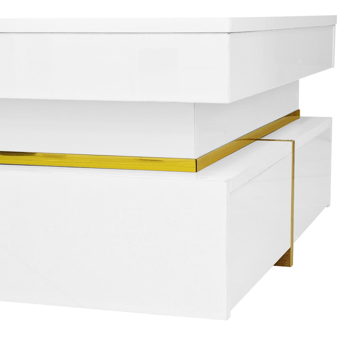 COUCHTISCH 70/70/35,5 cm in Weiß Hochglanz mit 2 Schubladen und goldfarbenen Akzenten - Weiß, Holzwerkstoff (70/70/35.5cm) - Flora Grace
