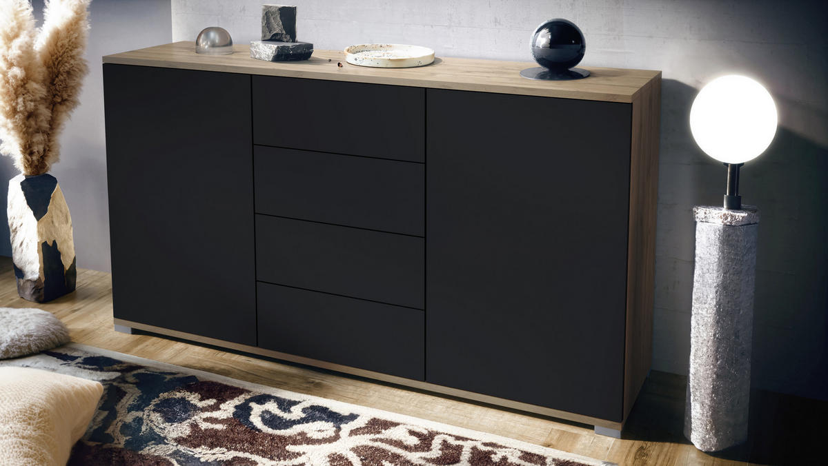 SIDEBOARD Santo Schwarz matt - Schwarz, Holzwerkstoff (138.5/75.5/35cm) - Vladon