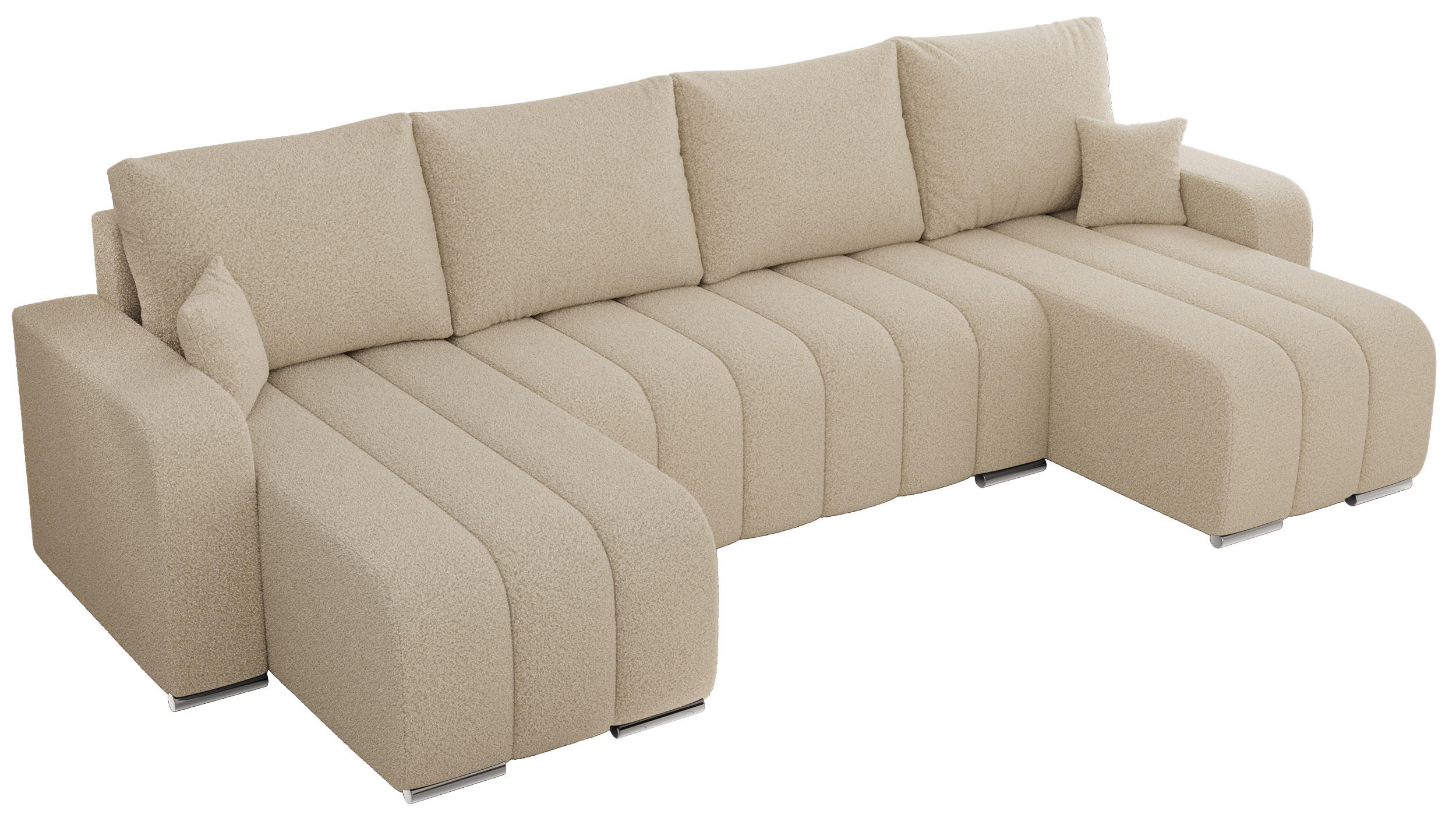 WOHNLANDSCHAFT KIRASSO U Beige Boucle - Beige/Grau, Textil/Metall (320/86/147cm) - MKS