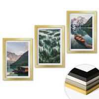 WANDBILDER 3er Set - 20x30 cm Goldrahmen - Bergsee, Boot, Waldnebel - Goldfarben, Kunststoff (20/30cm) - ArtPrintCave