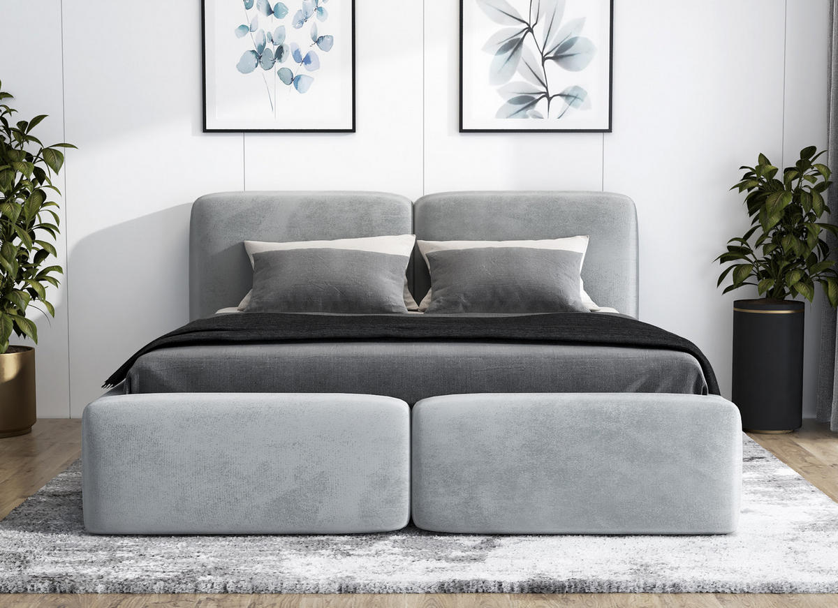 POLSTERBETT OLKE-OM 140 x 200 Farbe: Grau - Hellgrau, Textil (140/200cm) - A&J MöbelLand