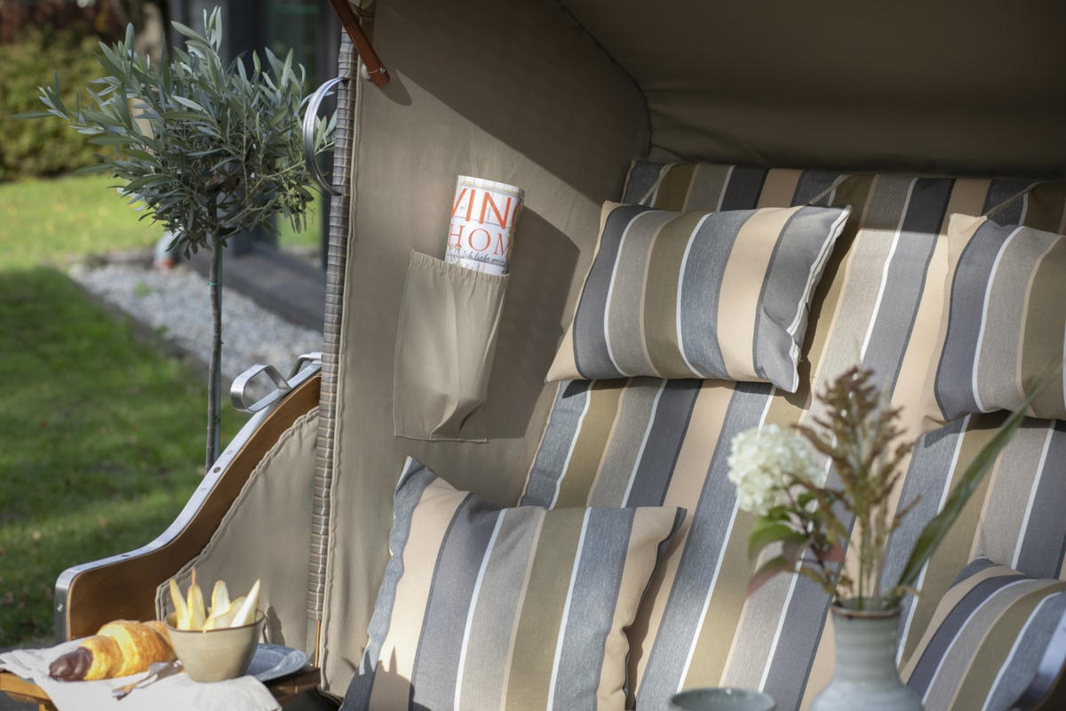 STRANDKORB Komplettset - Schleswig Pinie - PE mokka - Modell 557 - Graubraun, Holz (120/160/80cm) - bene living