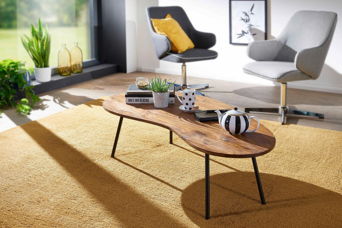 DESIGN Couchtisch DATIA Nierentisch - Sheeshamfarben, Holz (122/63/36cm) - tinkaro