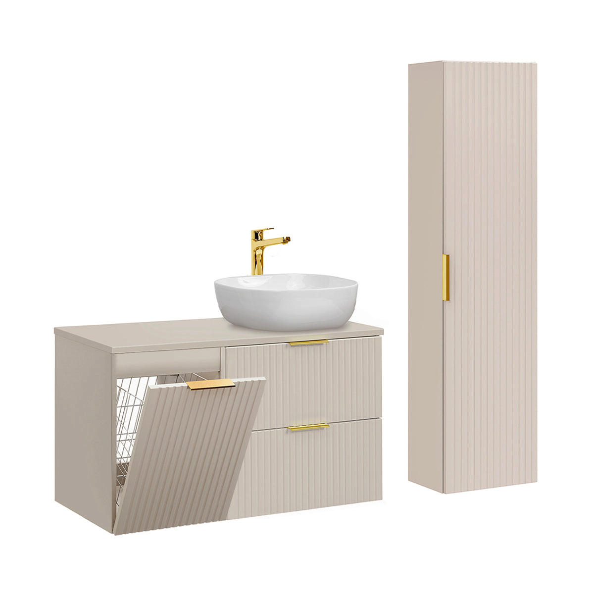 KOUPELNOVÝ NÁBYTEK 100.8cm Adriel 2er-Set Kašmír - béžová, kompozitní dřevo (100.8/59/46cm) - Petits-meubles