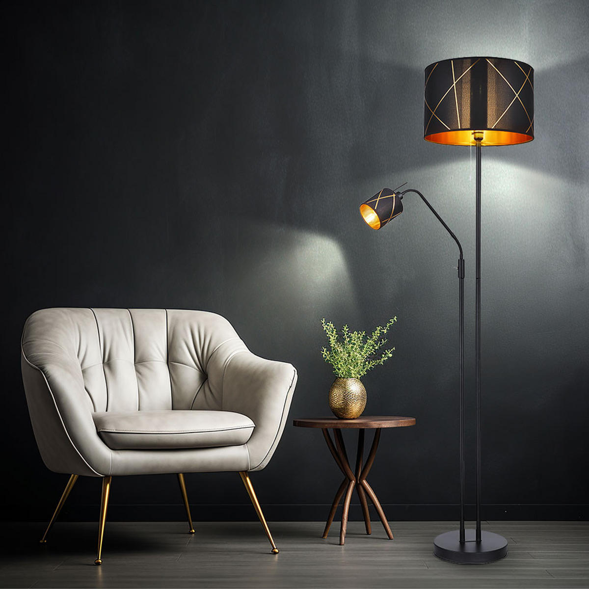 LED STEHLEUCHTE BEMMO Metall Schwarz - Schwarz, Metall (40/40/175cm) - Globo Lighting