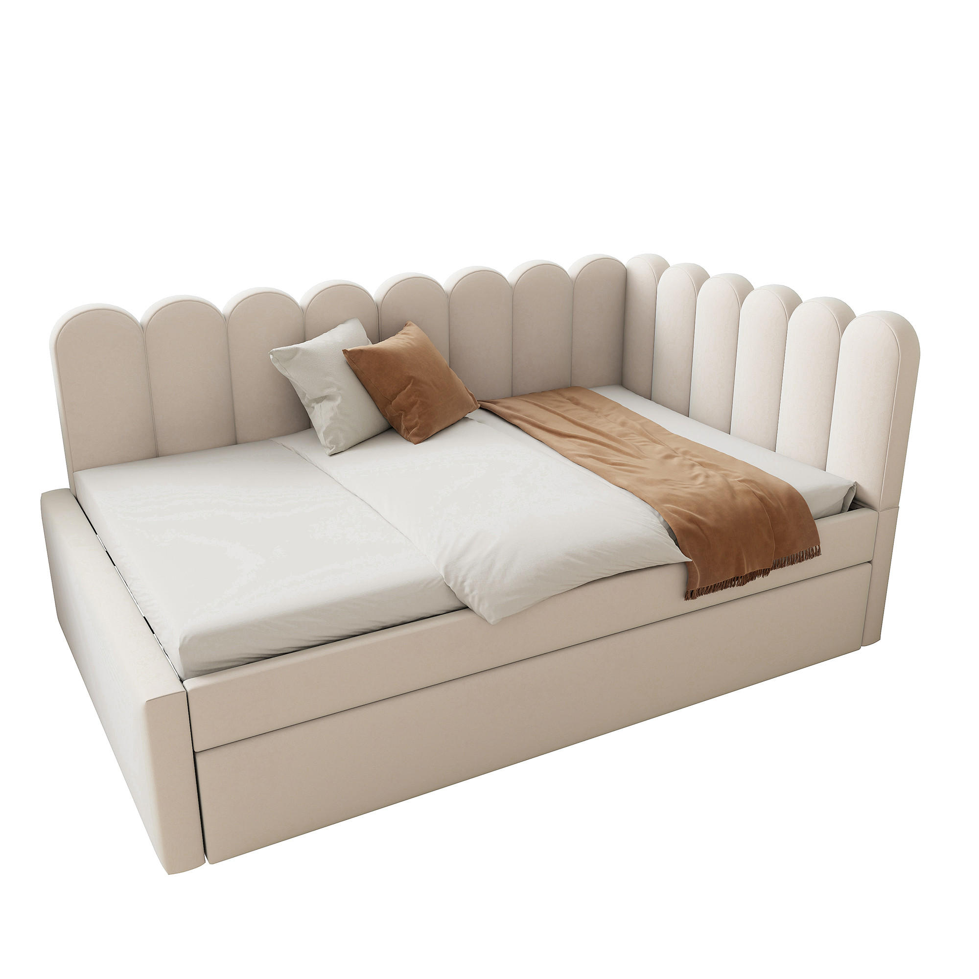 SCHLAFSOFA 140/200 cm in Beige Samt mit Ausziehbett - Beige, Holzwerkstoff/Textil (140/200cm) - WISHDOR