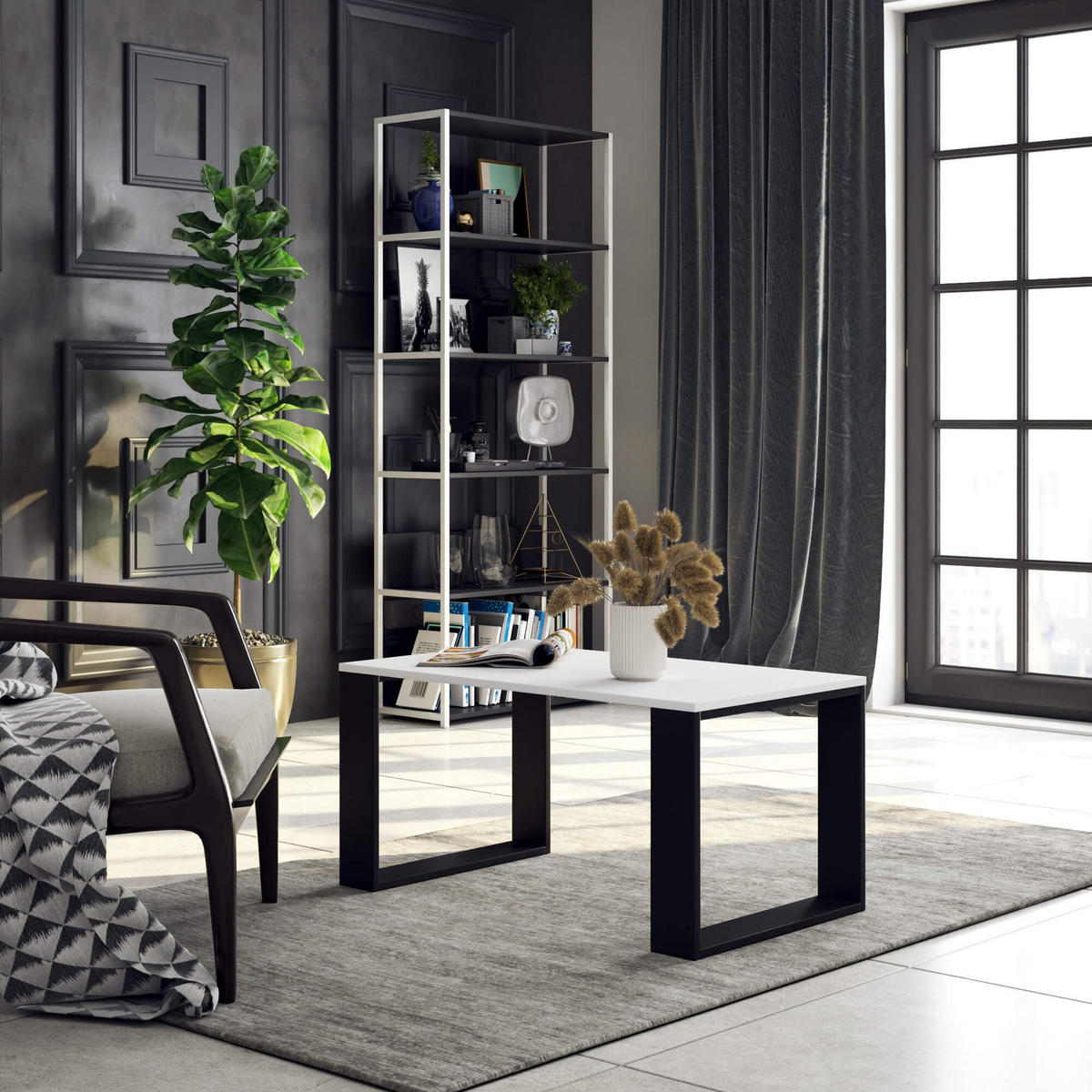 COUCHTISCH NOX, Weiß-Schwarz, 92x53x45 cm - Schwarz/Weiß, Holz (53/92/45cm) - Milordbikes