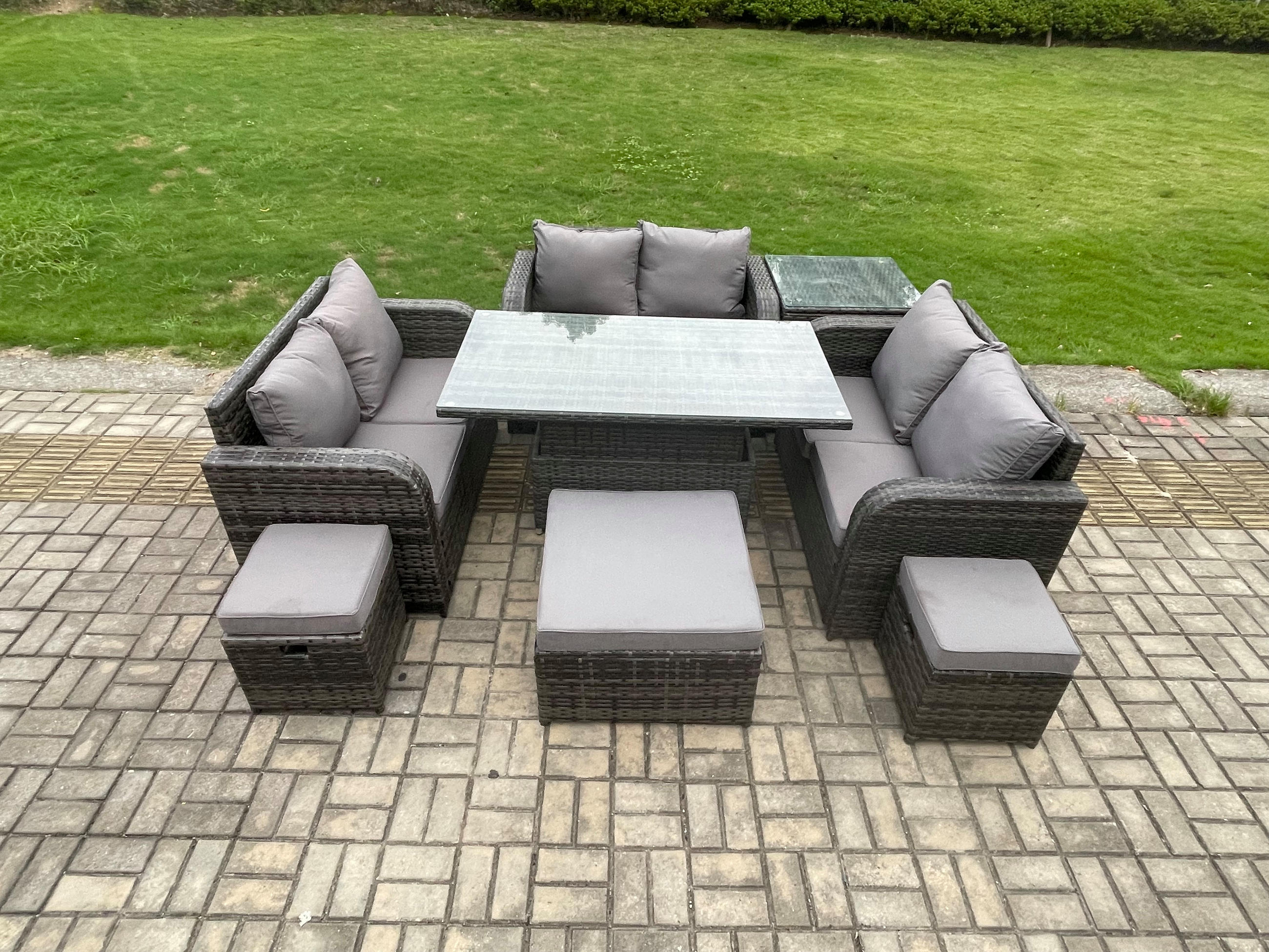 GARTENSOFA SET Polyrattan Dunkelgrau 9-Sitzer - Dunkelgrau, Metall - Fimous