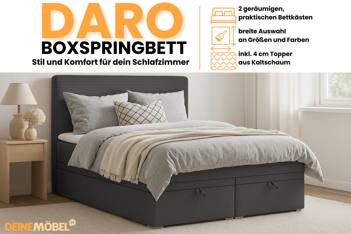 BOXBETT DARO 120/200 in Velour/Cord Antharzit - Anthrazit, Holz/Holzwerkstoff (120/200cm) - Deine Möbel 24