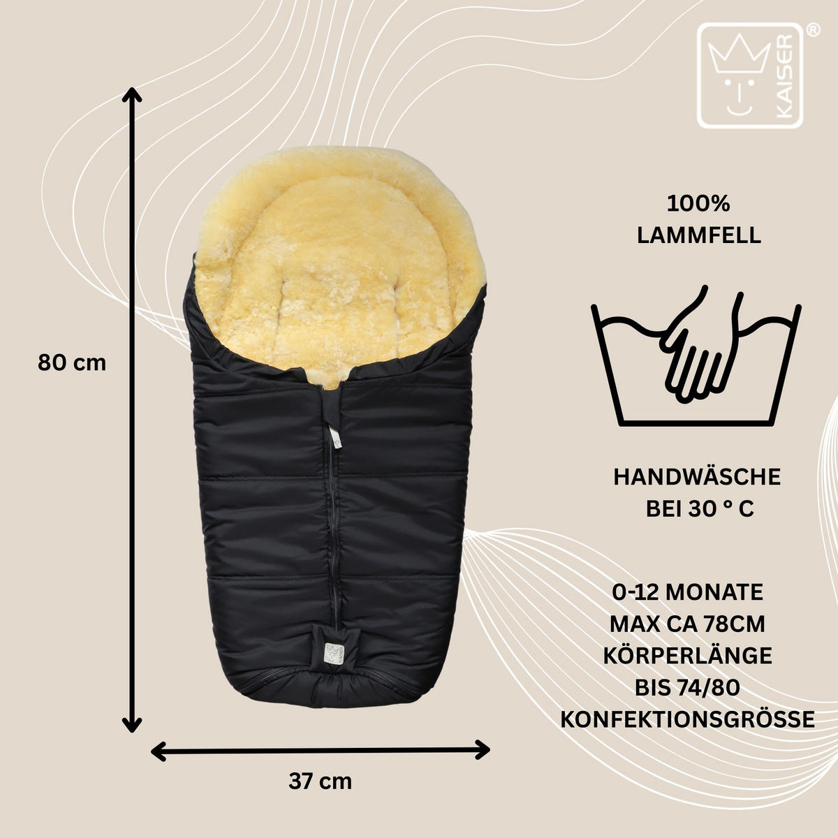 LAMMFELL-BABYSCHALENFUSSSACK Naadja, black - Schwarz, Fell (39/10/80cm) - Kaiserbaby