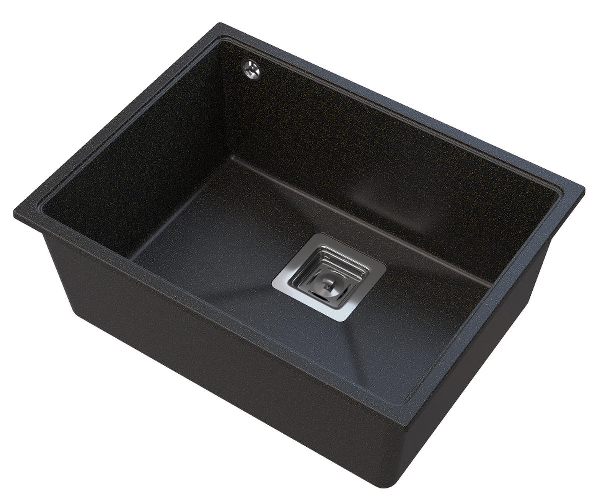 SPÜLBECKEN Napo Schwarz mit goldenen Sprenkeln 550/420 mm 1-tlg. Unterbaugranit inkl. Syphon Chrom - Schwarz, Stein (55/42/20cm) - Granitan