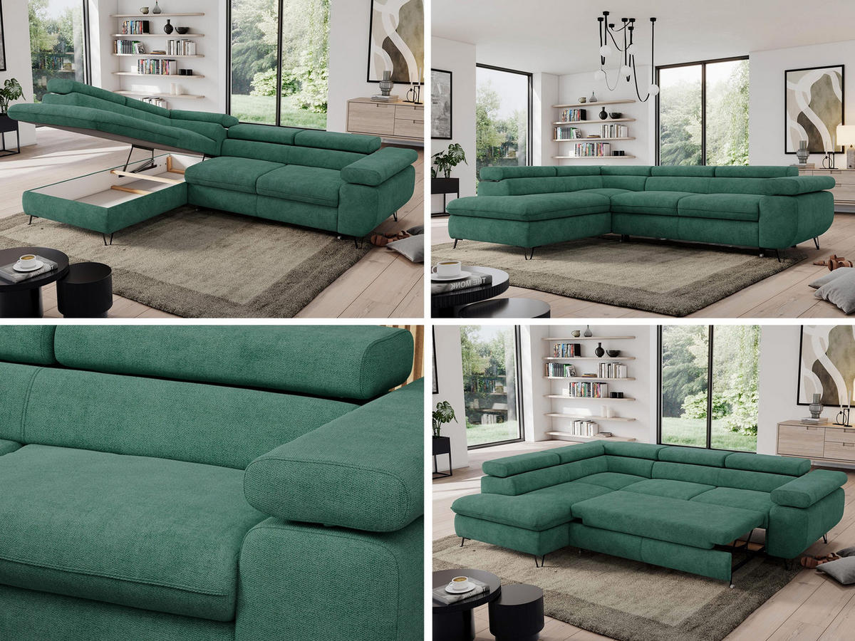 ECKSOFA PEDRO L Grün Struktur - Links Seite - Schwarz/Grün, Textil/Metall (208/273cm) - MKS