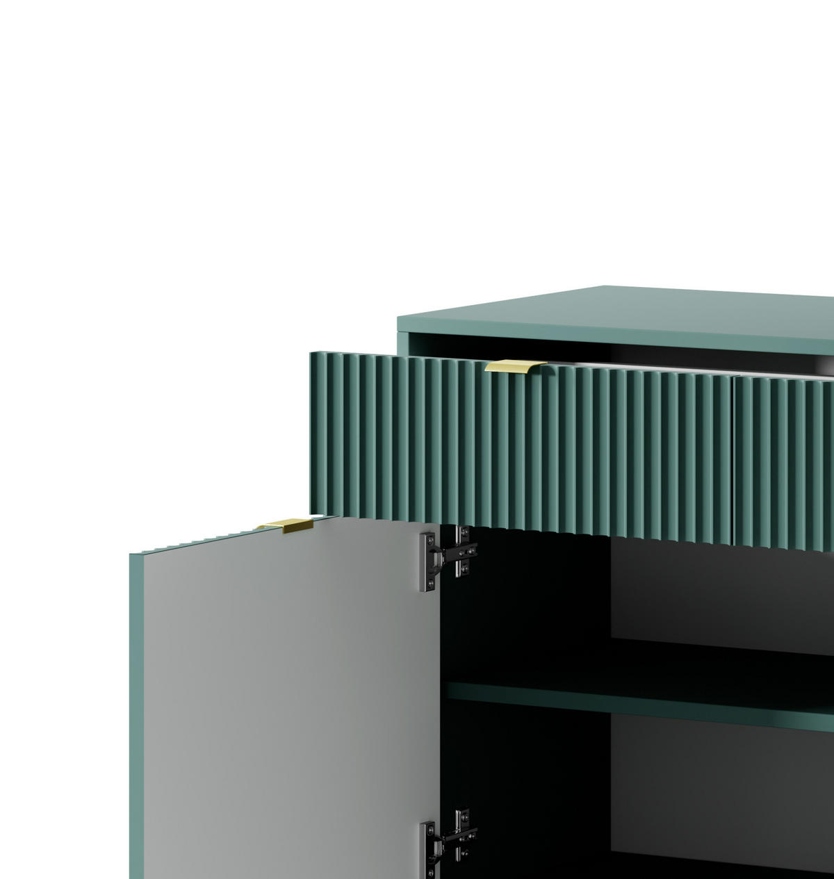 KOMMODE NOVA - KSZ154, Geriffelte Fronten, goldene Griffe 154x39x83 cm Lablador - Türkis/Schwarz, Holzwerkstoff/Kunststoff (154/83/39cm) - DomoHome