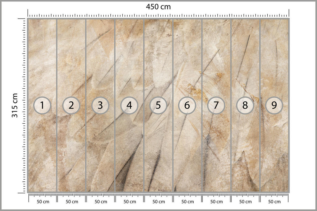 FOTOTAPETE Vogelflügel Beton Retro Stil 450x315 - Beige/Braun, Papier (450/315cm) - Muralo