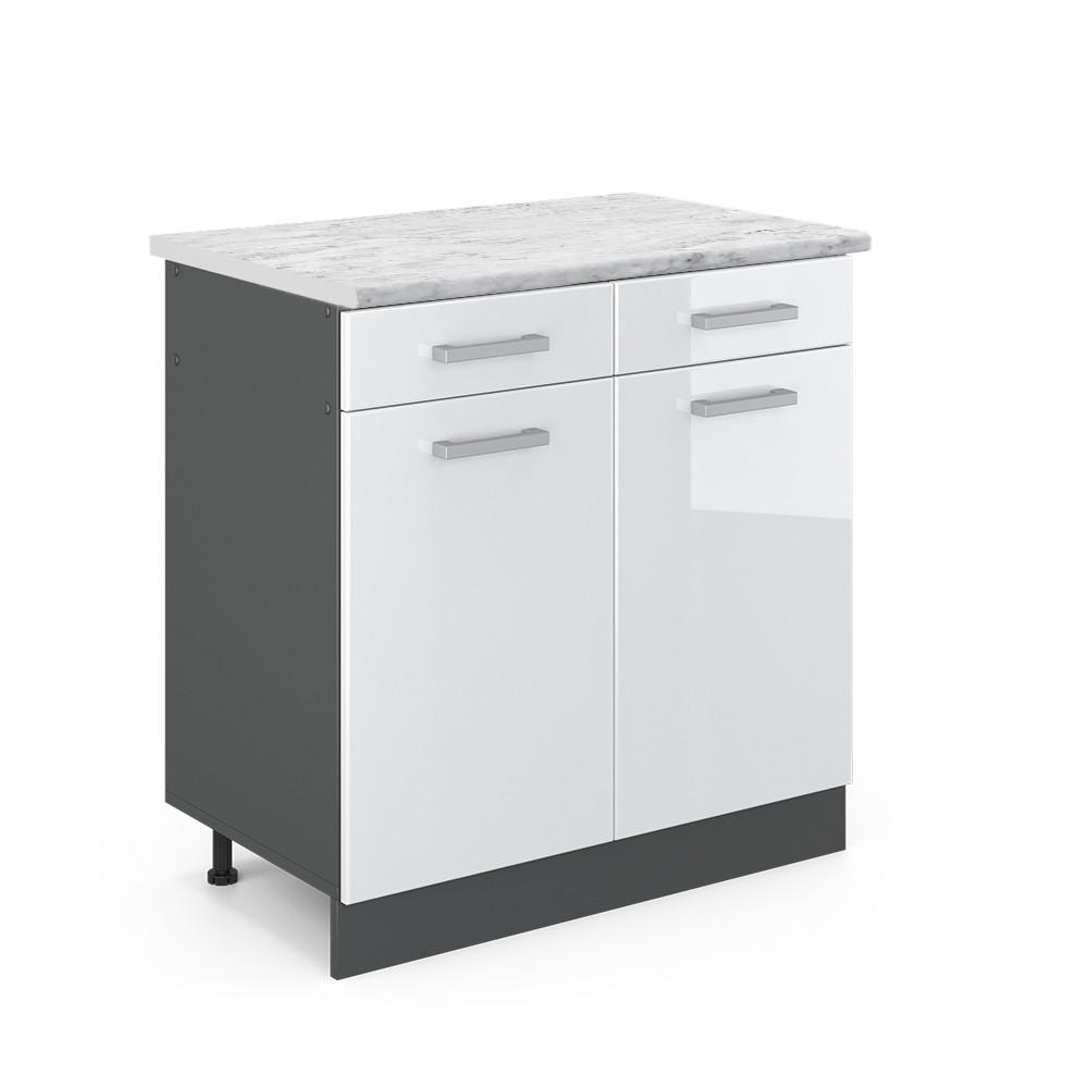 KÜCHENUNTERSCHRANK R-Line Weiß Hochglanz 80 cm AP Marmor - Weiß Hochglanz/Anthrazit, Holzwerkstoff (80/81.6/60cm) - Vicco