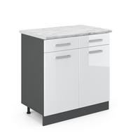 KÜCHENUNTERSCHRANK R-Line Weiß Hochglanz 80 cm AP Marmor - Weiß Hochglanz/Anthrazit, Holzwerkstoff (80/81.6/60cm) - Vicco