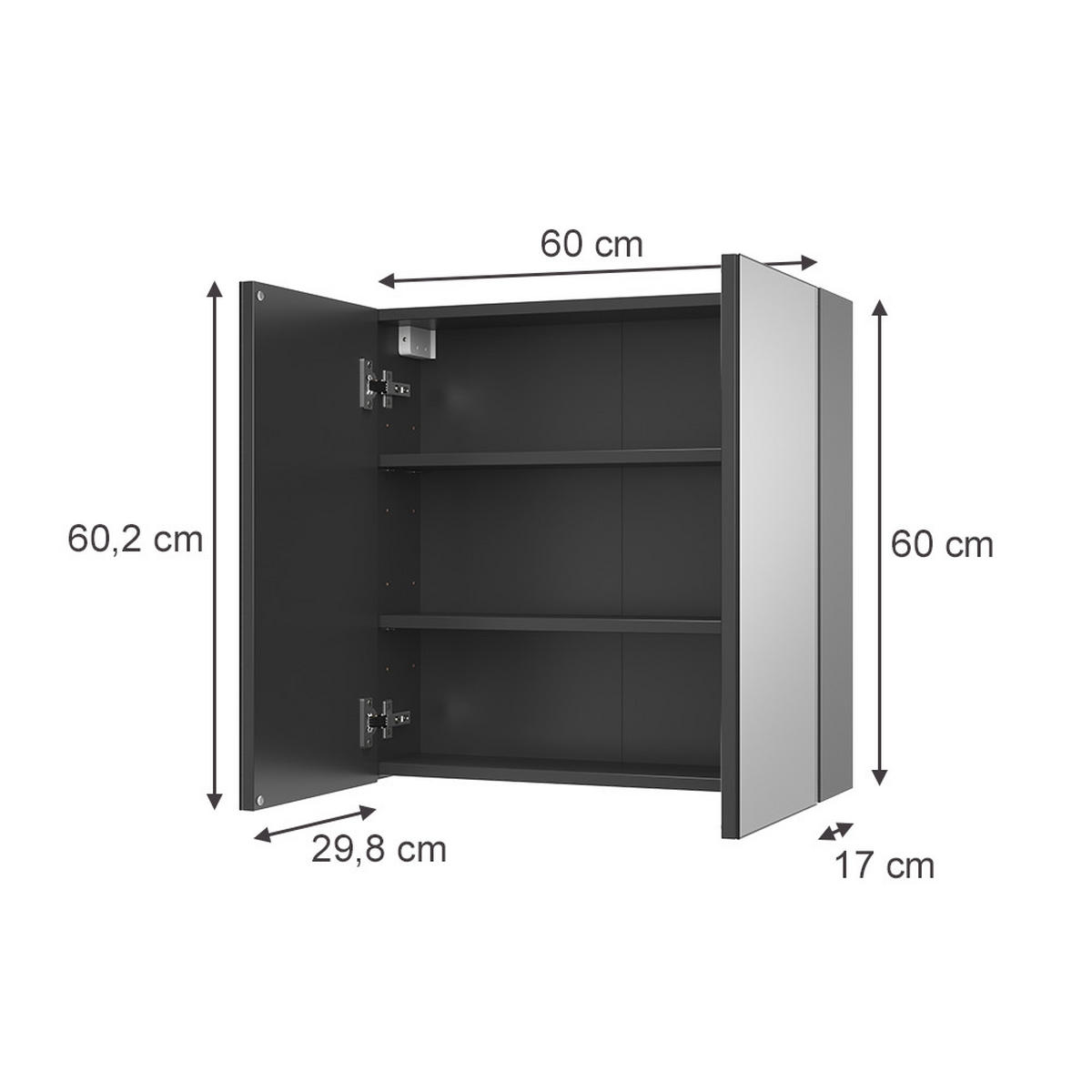KOPALNIŠKA OMARICA Z OGLEDALOM Lavia, Antracit, 60 x 60.2 cm - antracit, leseni material (60/170/17cm) - Vicco