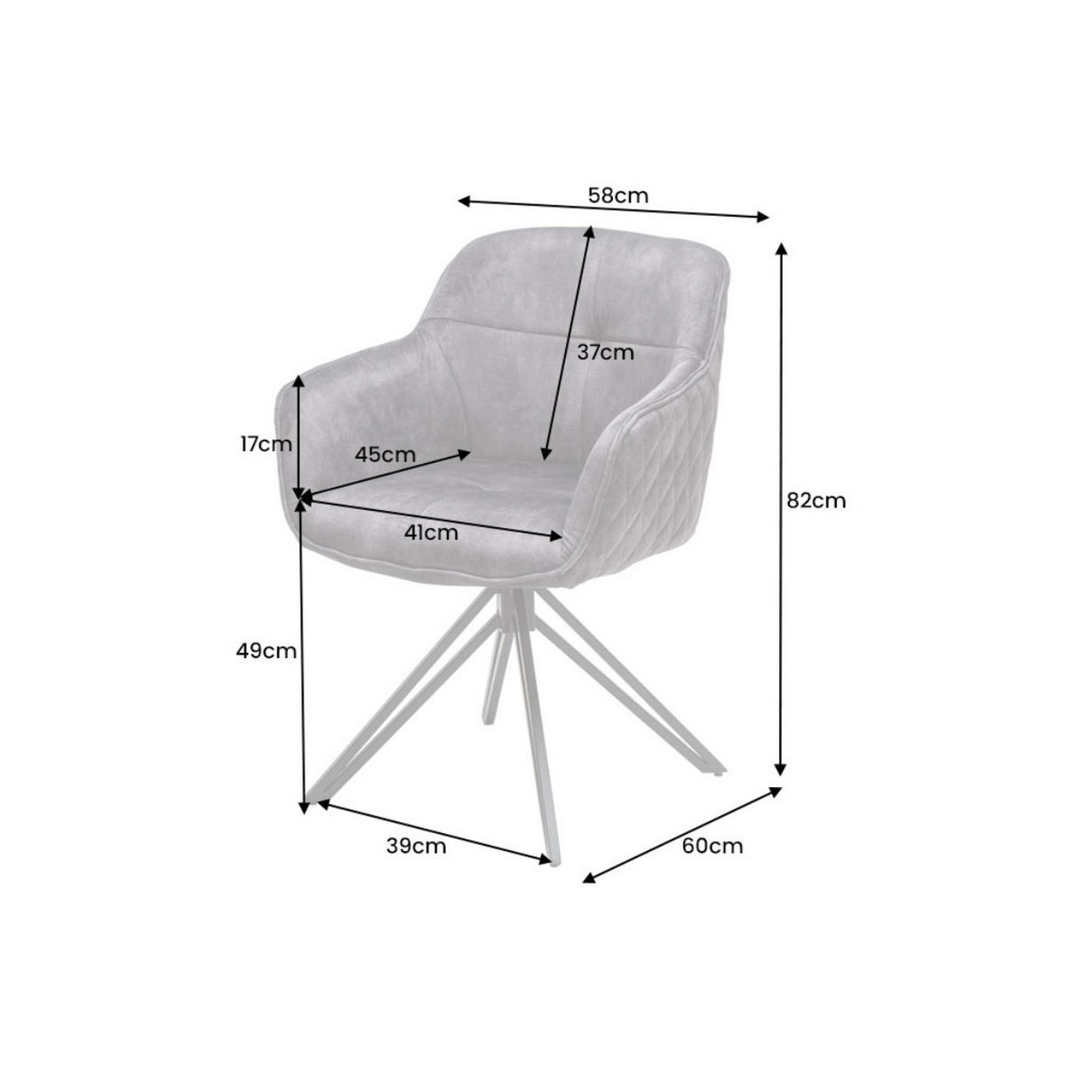 STUHL EUPHORIA Samt Dunkelgrau, Schwarz - Grau, Textil (58/82/60cm) - riess-ambiente