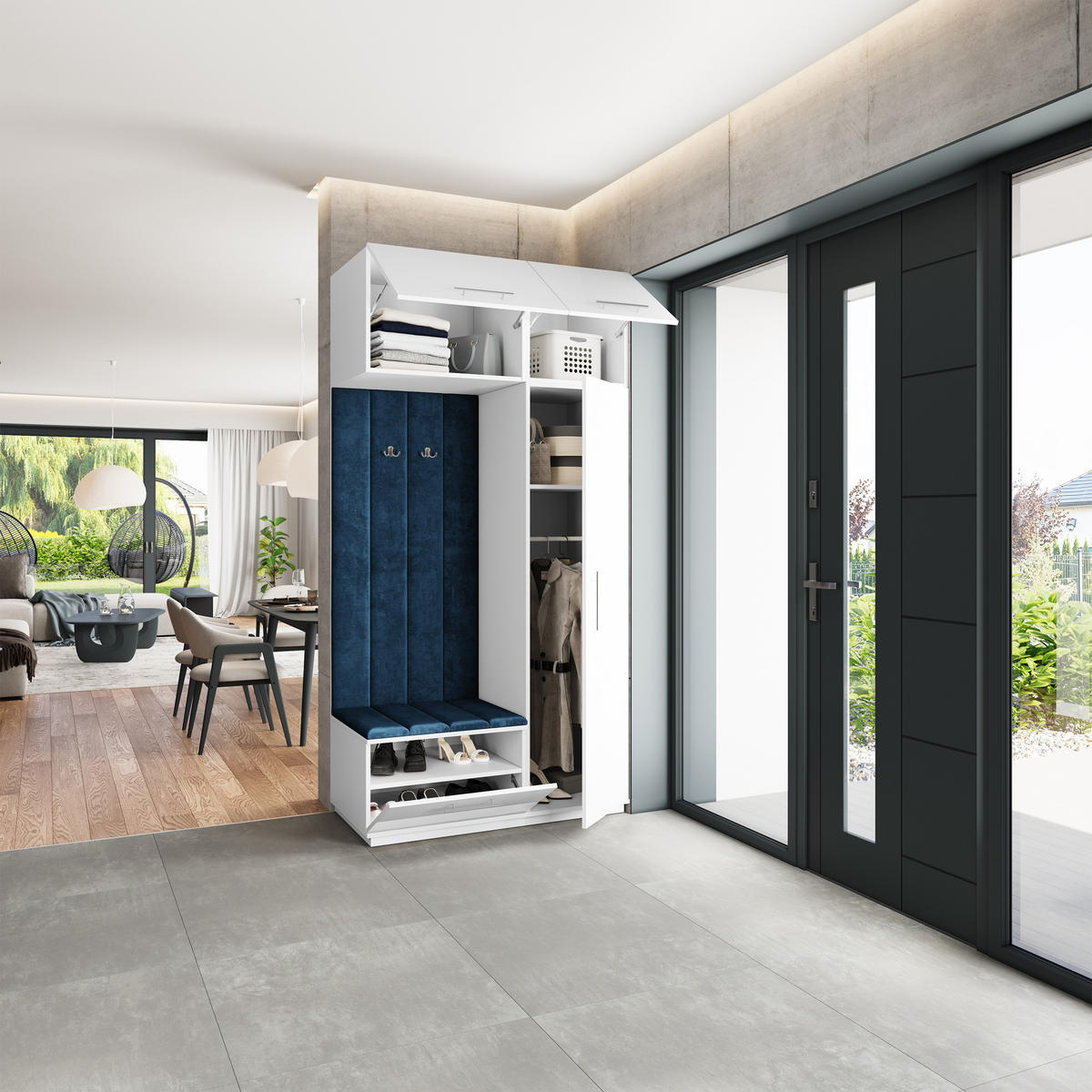 GARDEROBENSCHRANK REMA 120/240/60 cm Modern Garderobe-Set Weiß - Blau/Weiß, Holzwerkstoff (120/240/60cm) - MASSENO