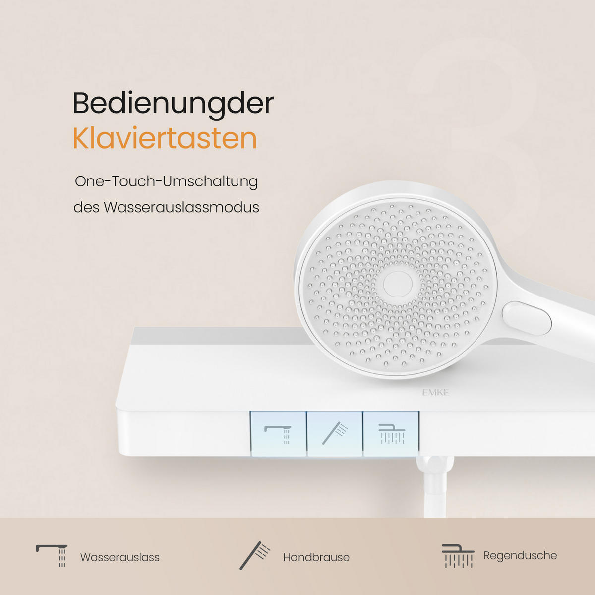ÜBERKOPFBRAUSESET mit Thermostat Drei Wasserauslassmethoden Weiß - Weiß, Metall (13.5/106/44.6cm) - EMKE
