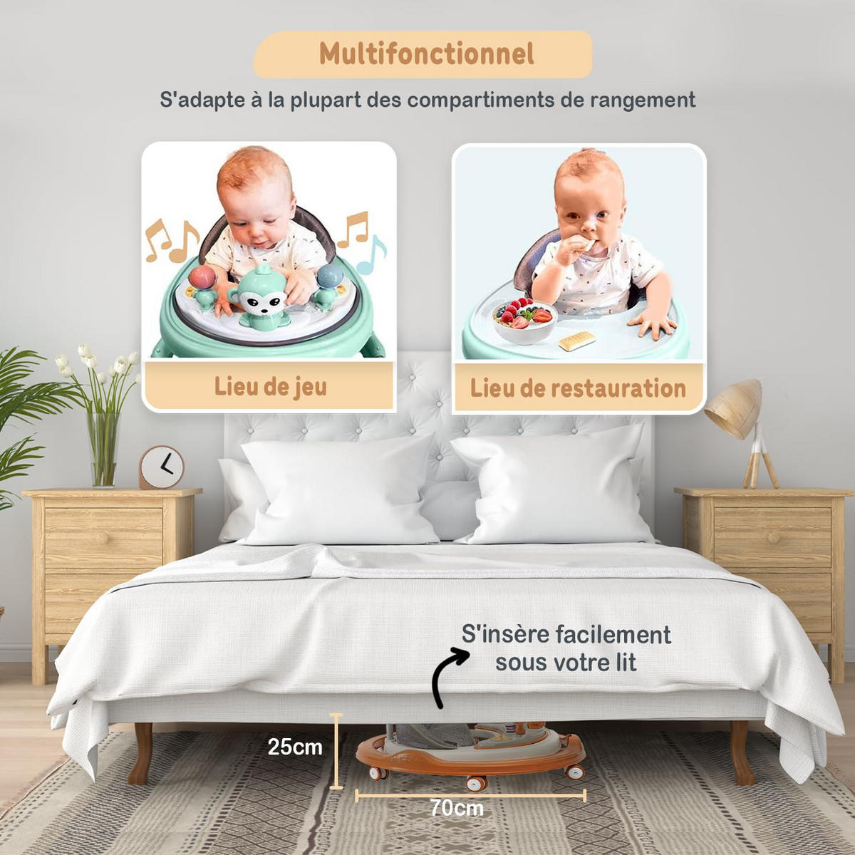 LAUFLERNWAGEN mit Spielset & Bodenmatte Braun - Braun, Kunststoff (70/70cm) - Twinky