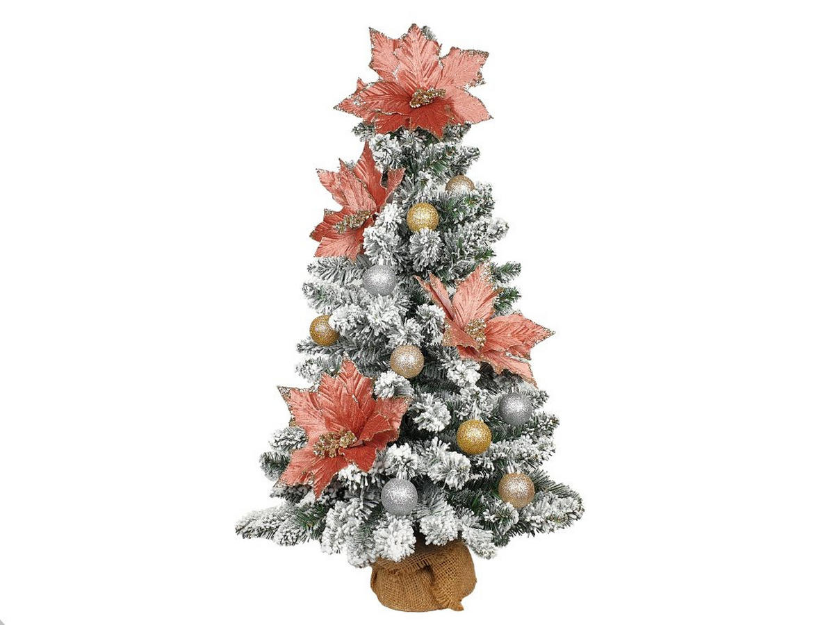 WEIHNACHTSBAUM künstlicher DELUXE VIOLA 60 cm, weiß, 2D, 76 Zweige, inkl. Pflanztopf mit Jutesack - Weiß, Kunststoff/Stein (40/60cm) - LAALU