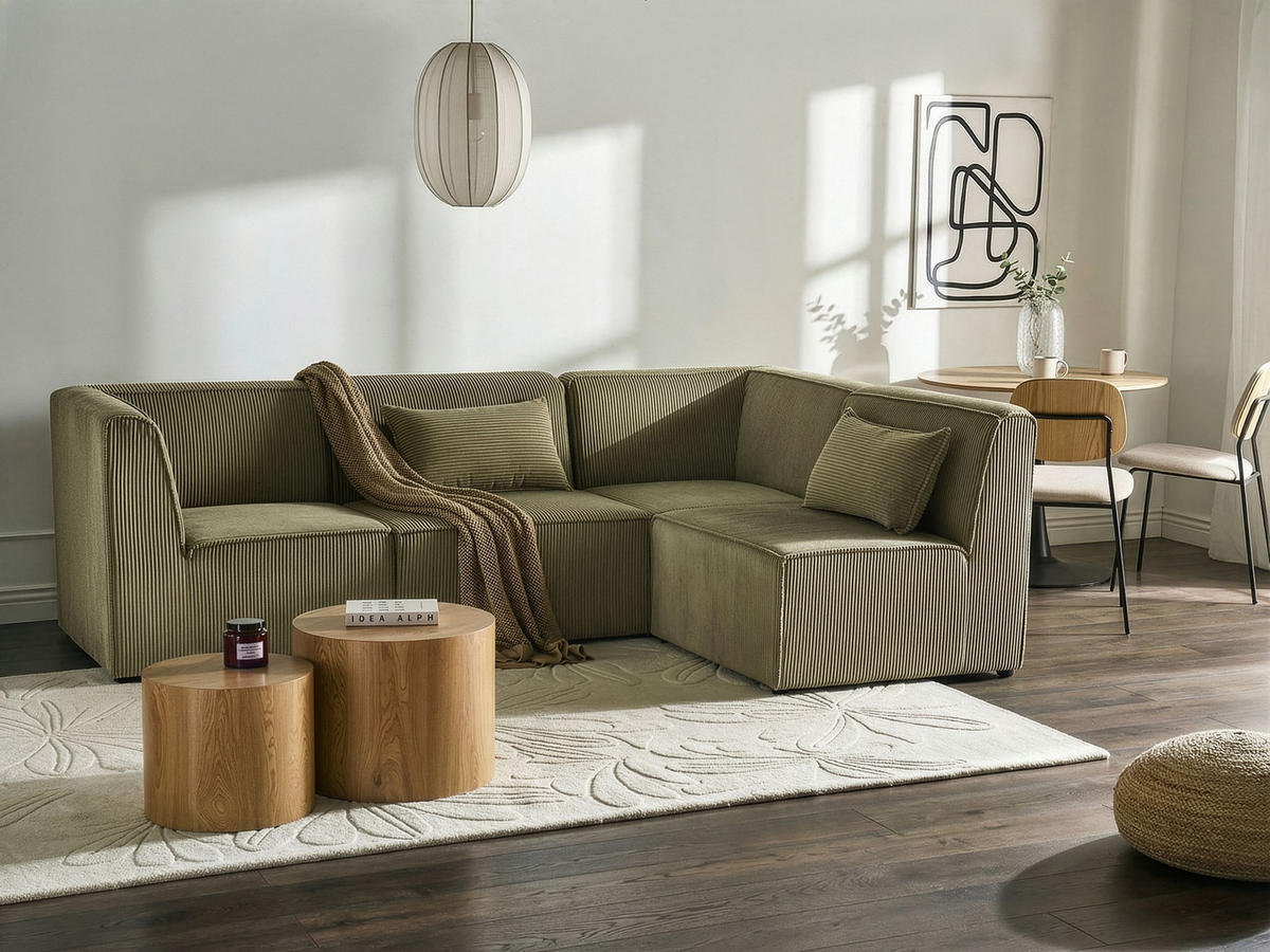 COLȚAR modul cu 4 locuri pe partea stângă verde reps reiat Lemvig - verde, material textil (250/166cm) - Beliani