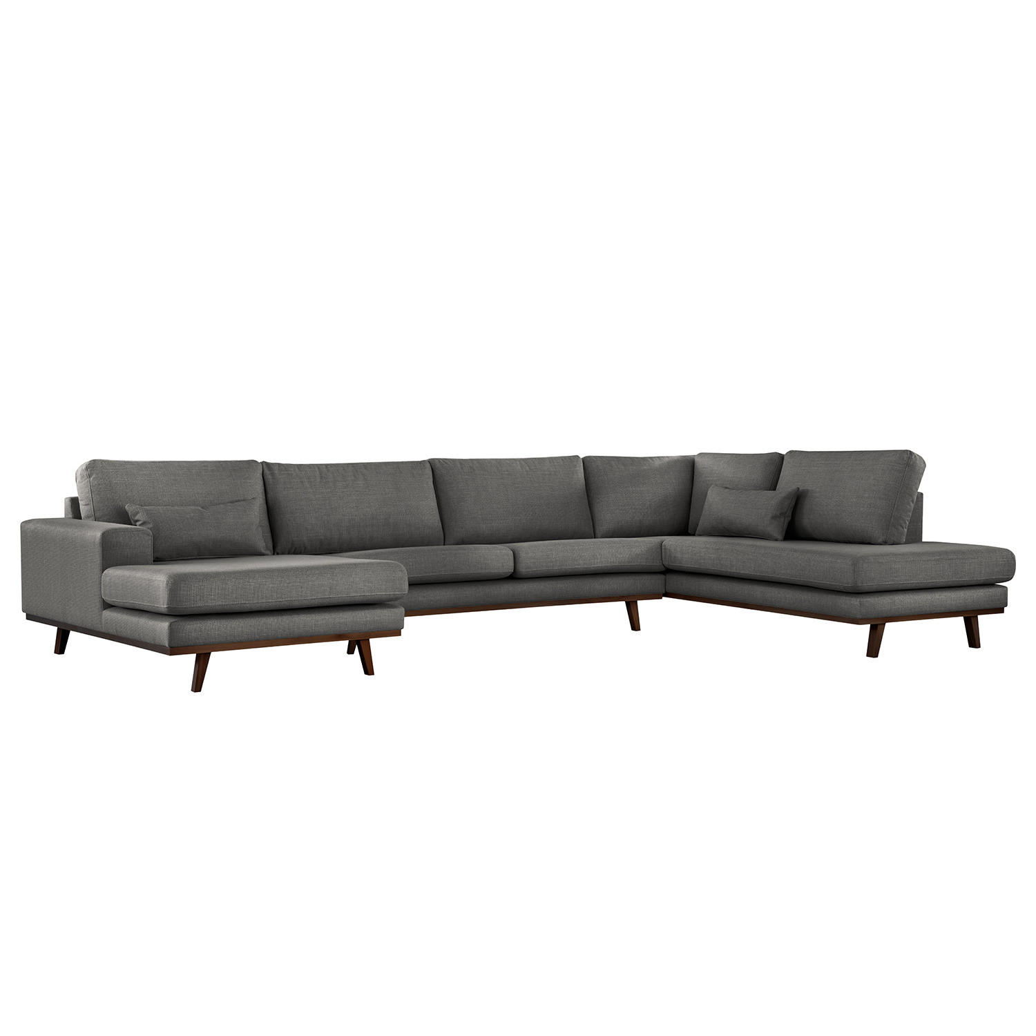 WOHNLANDSCHAFT mit Longchair - Dunkelgrau/Buchefarben, Textil (371/81/219cm) - home24