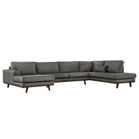 WOHNLANDSCHAFT mit Longchair - Dunkelgrau/Buchefarben, Textil (371/81/219cm) - home24