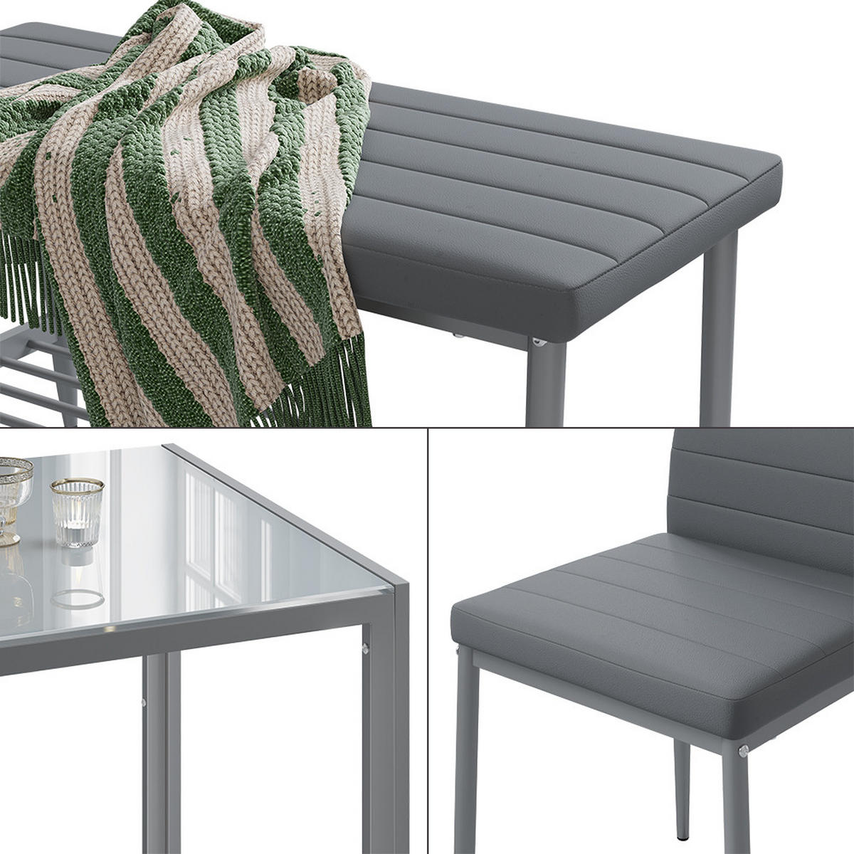 ESSTISCH-SET Grand Grau 120 x 70 cm 4-teiliges Set - Grau, Metall (120/75/70cm) - Vicco