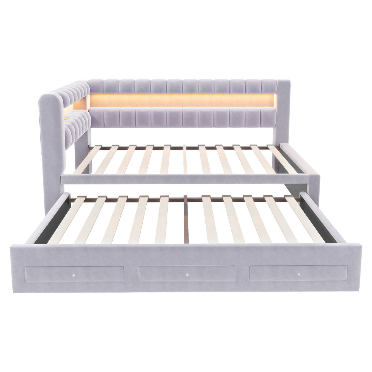 AUSZIEHBETT 90/190 cm mit LED und USB, DE-41714, in Hellgrau - Hellgrau, Holzwerkstoff (90/190cm) - ComfortXL
