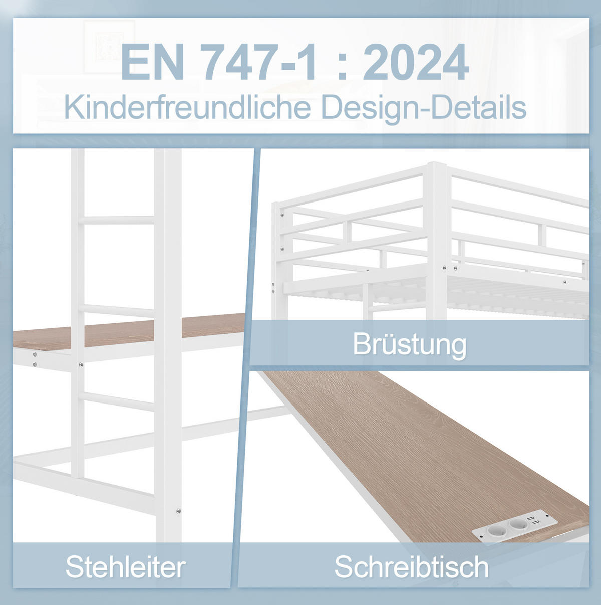 HOCHBETT 90/200 cm Weiß aus Metall mit Tisch und LED-Lichtleiste - Weiß, Metall (90/200cm) - OKMYHOME