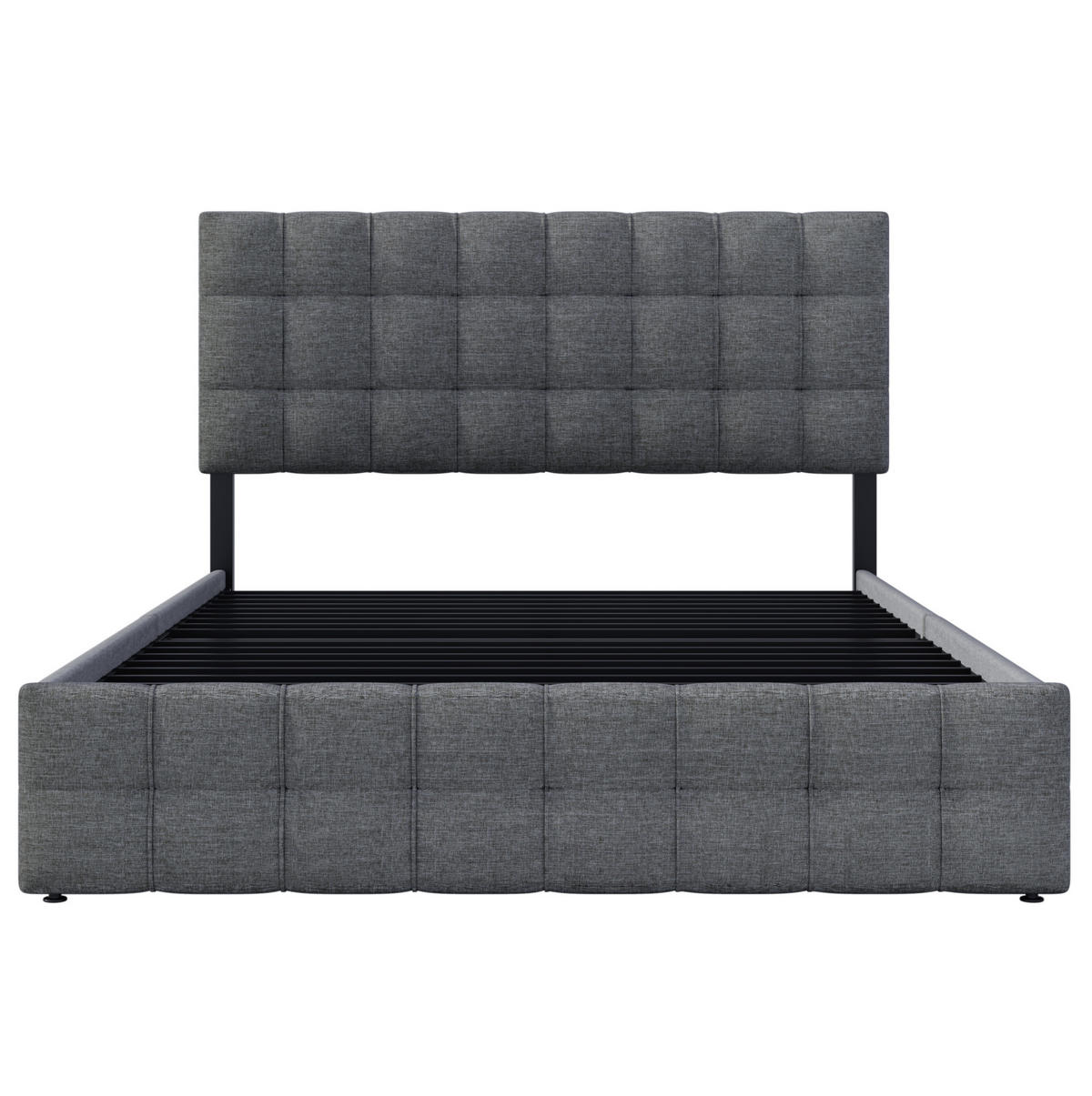 TAPECIRANI krevet 140/200 cm s 4 ladice, podesivim uzglavljem i čeličnim letvicama, Siva - siva, tekstil (140/140cm) - Redom