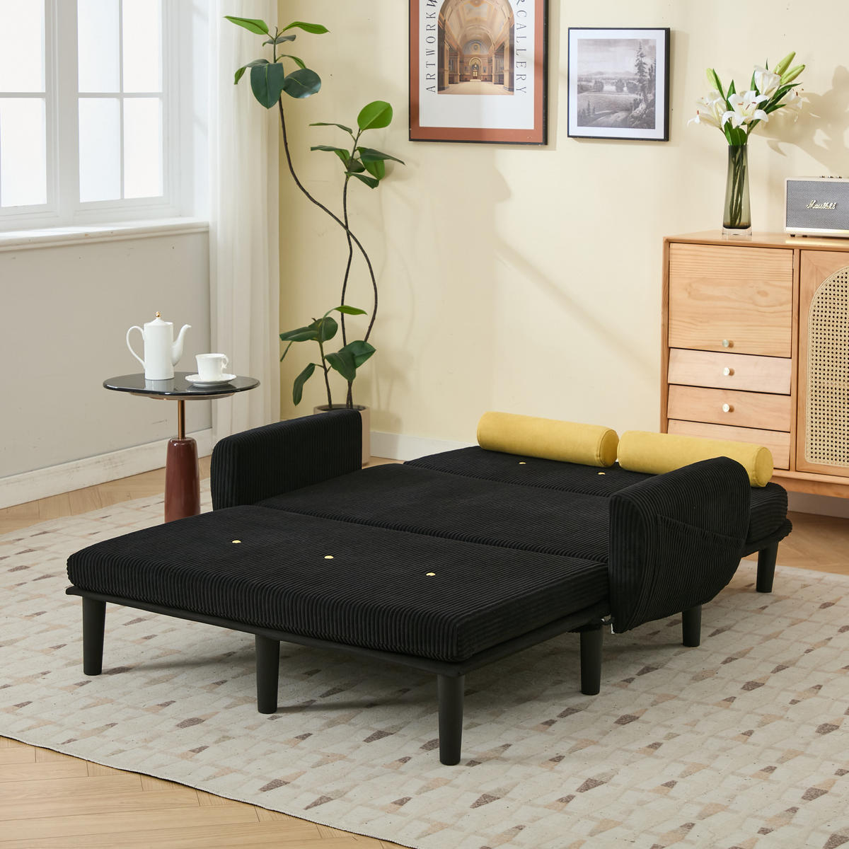 SCHLAFSOFA 133,5/77/85 cm Schwarz Cord mit Stauraum - Schwarz, Textil (77/85/133.5cm) - Oxeza
