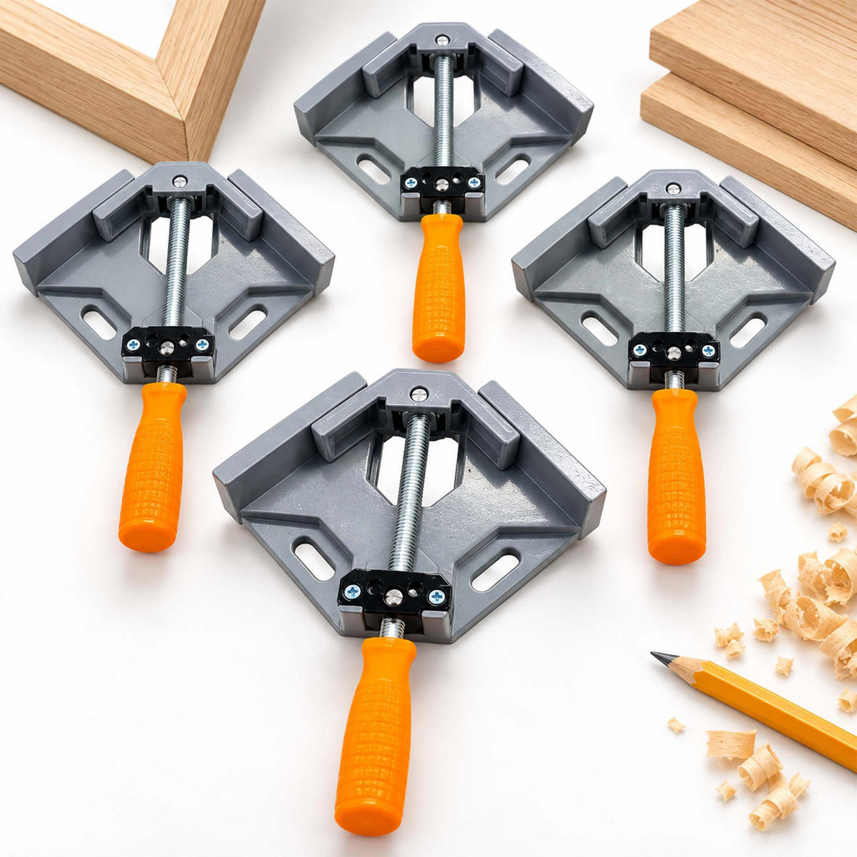 WINKELSPANNER Grau Orange 4er-Set Aluminium 90° - Grau, Kunststoff/Metall (3.8/15.5/27cm) - Relaxdays