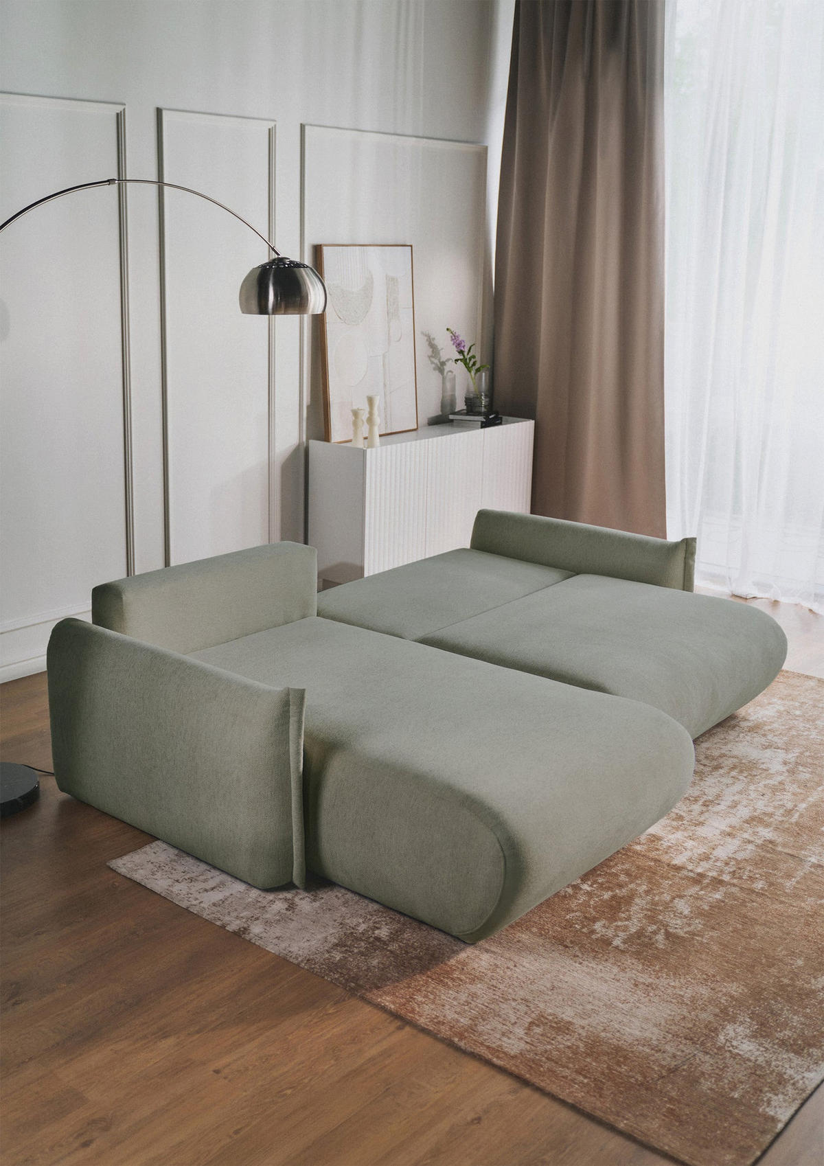 ROHOVÁ SEDAČKA Cushi šalvějově zelená žinylka - černá/světle zelená, textil/plast (252/183cm) - Selsey