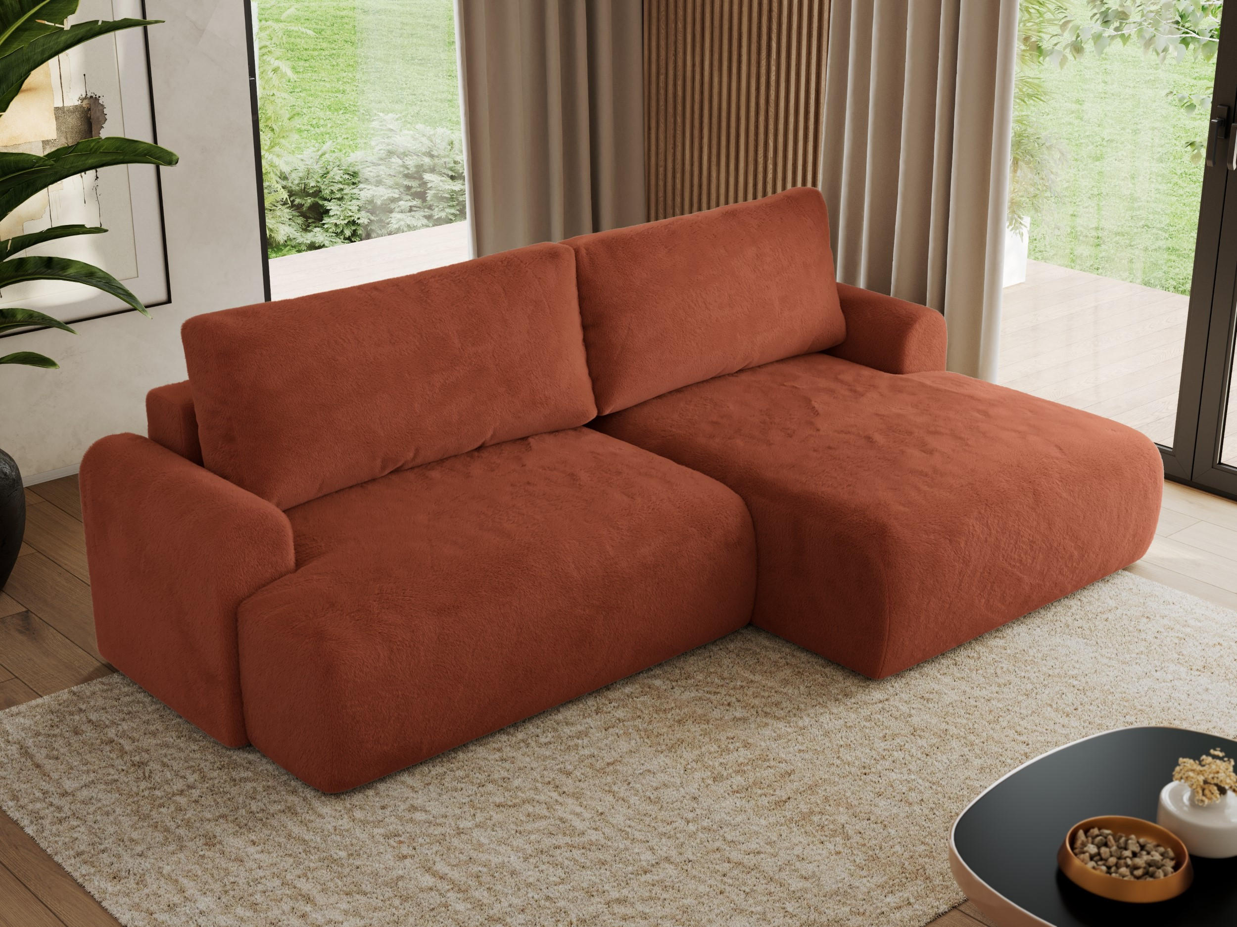 ECKSCHLAFSOFA TONO L Orange Plüsch - rechts - Schwarz/Orange, Kunststoff/Textil (150/260cm) - MKS