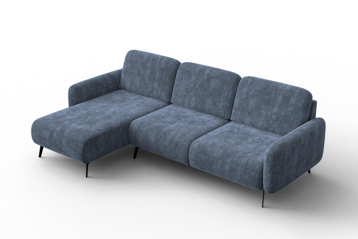 ECKSOFA FEBE 4-Sitzer LINKS, marineblauer Chenille-Stoff - Blau/Schwarz, Holz/Textil (264/157cm) - Wozimo