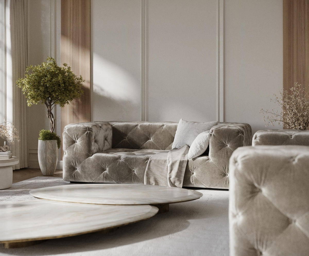 2-SITZER-SOFA Cosimo Beige Chenille - Beige/Schwarz, Holz/Holzwerkstoff (193/71/100cm) - Maison de Reve