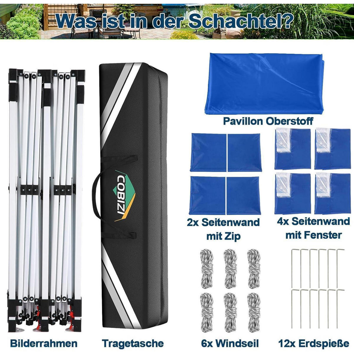 FALTPAVILLON 3 x 6 m Blau Wasserdicht UV-Schutz - Blau, Textil (300/300/600cm)