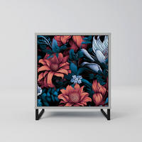 SIDEBOARD ETHEREAL BLOSSOMS, Grau, 57,5x42x67,5 cm, Schwarze Metall-Rahmenfüße - Multicolor/Schwarz, Holzwerkstoff/Metall (57.5/67.5/42cm) - SpaceRebels