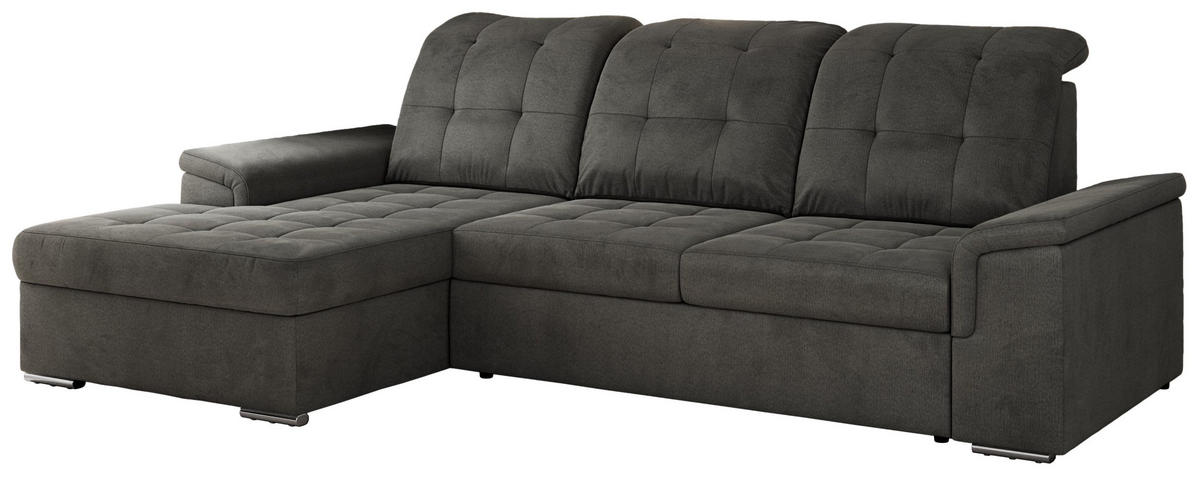 ECKSOFA MADRITO L - Dunkelgrau Velorus - Links - Dunkelgrau/Silberfarben, Textil/Metall (160/256cm)