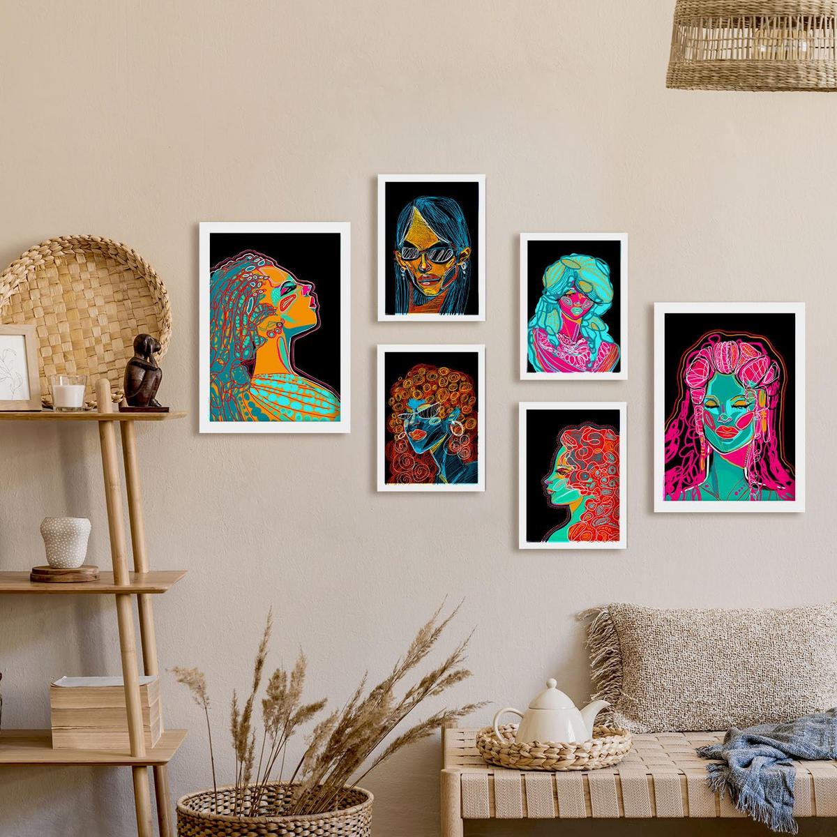 POSTER Set Mit 6 Shades of Beauty 2 Abstrakt Feminin Größe A3 & A4 Weißer Rahmen - Weiß, Papier (29.7/1cm) - Nacnic