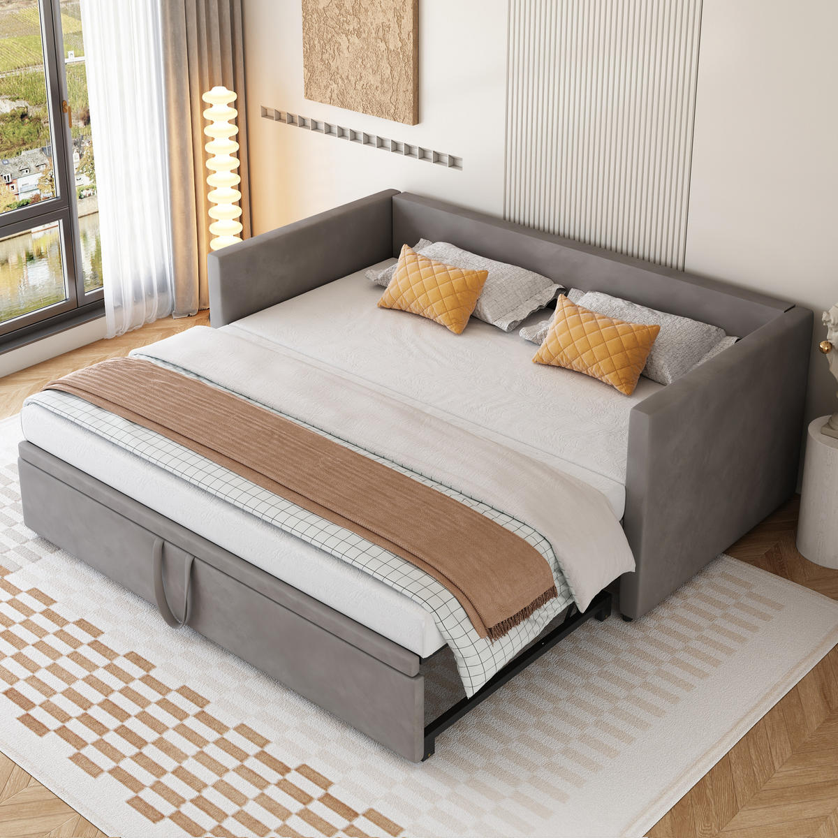 AUSZIEHBETT 90/180/200 cm DE-01728, in Dunkelgrau, mit Lattenrost - Dunkelgrau, Holz (90/200cm) - ComfortXL