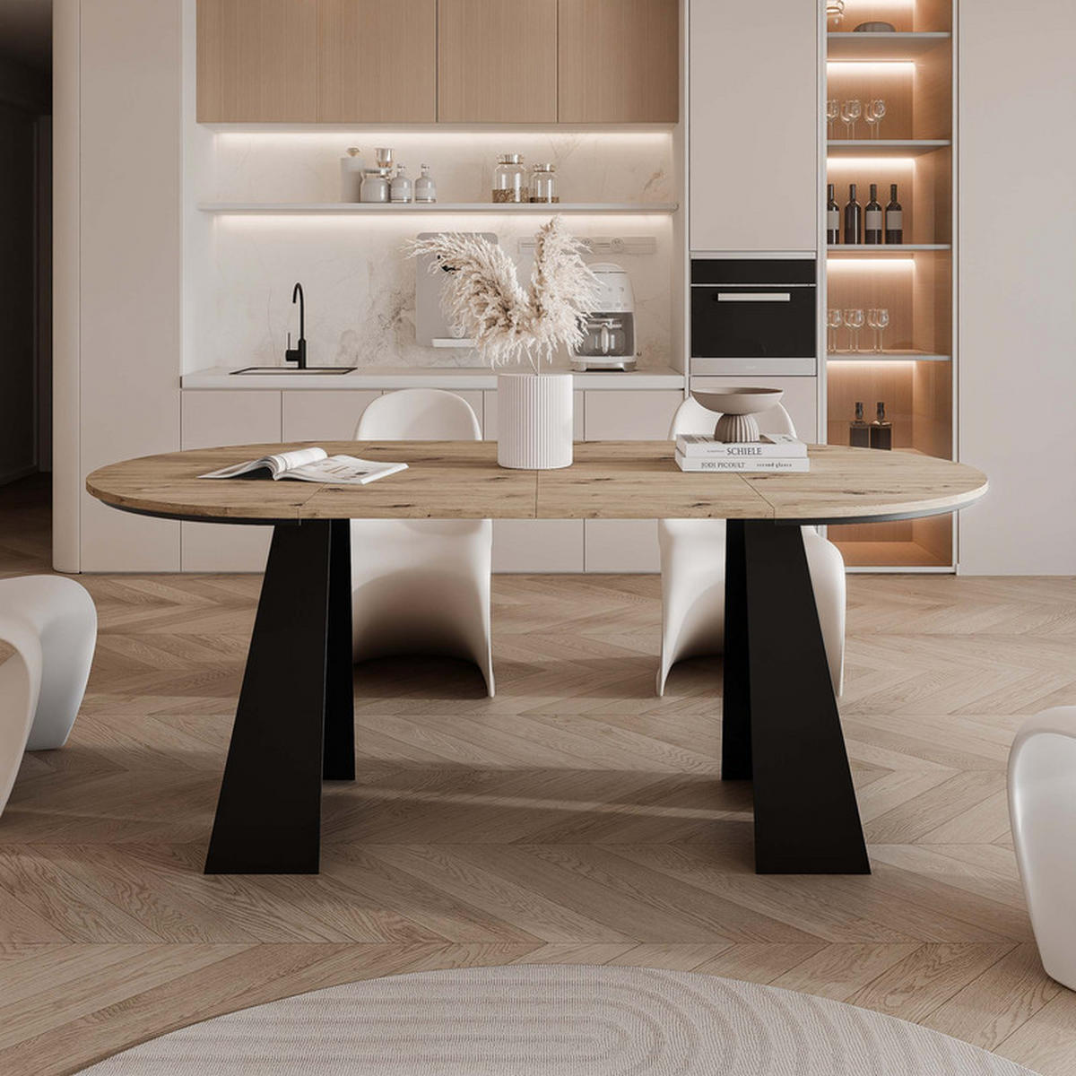 AUSZIEHTISCH FORTE 100/76 cm, Schwarz / Artisan-Eiche - Schwarz/Eiche Artisan, Holzwerkstoff/Metall (100/100/76cm) - Idohome