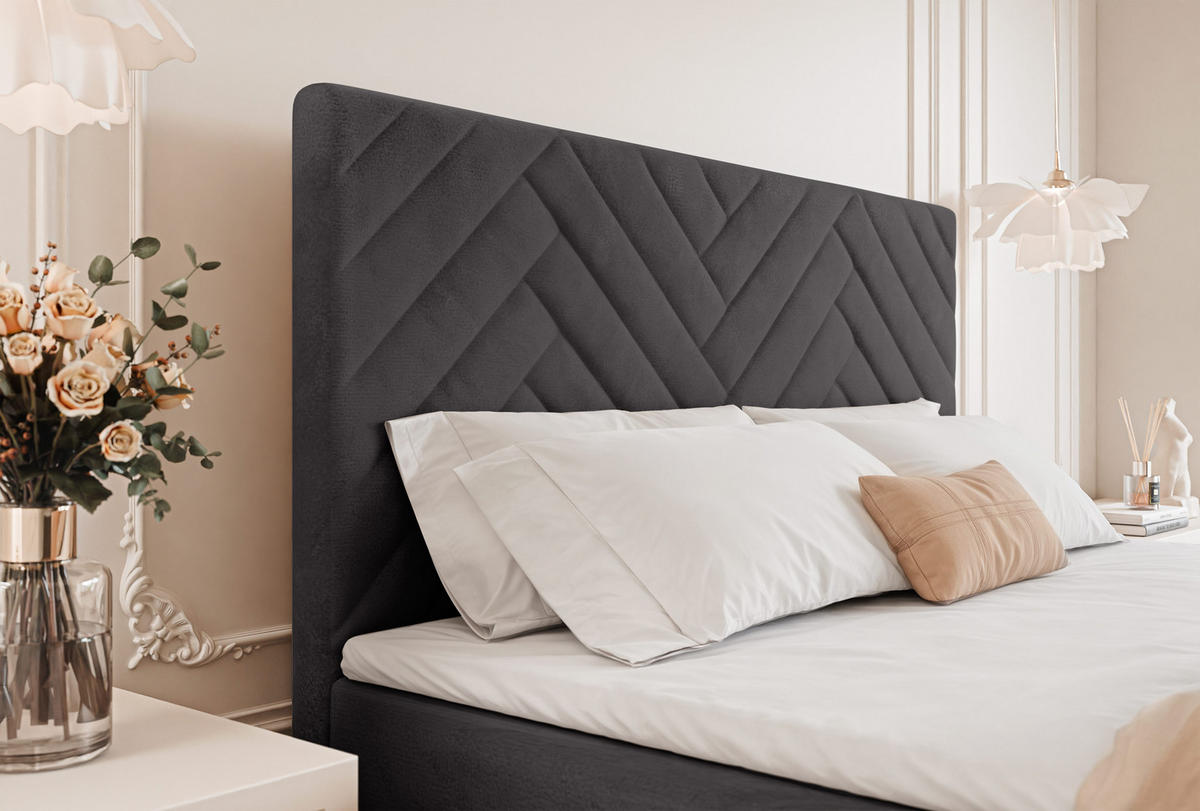 BOXBETT NEREA 120/200 cm mit Matratze und Topper, Dunkelgrau - Dunkelgrau, Textil (120/200cm) - Idohome