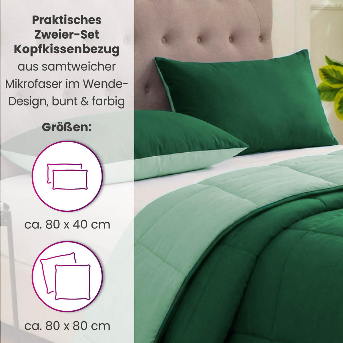 GANZJAHR Kissenhüllen Bi-Color grün 80x80 - Grün, Textil (80/80cm) - wometo