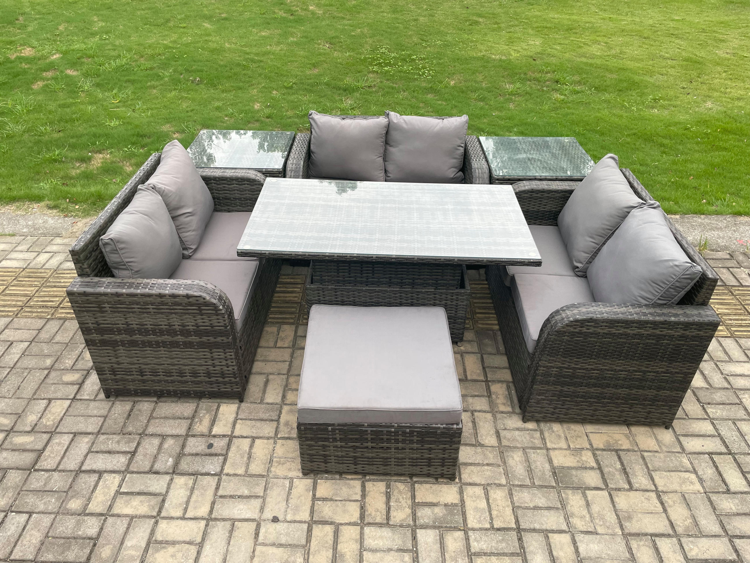 GARTENSOFA SET Polyrattan Dunkelgrau 7-Sitzer - Dunkelgrau, Metall - Fimous