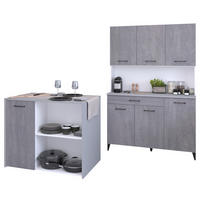 MINIKÜCHE grau, weiß, Set 2-teilig mit Buffet, Kücheninsel - Weiß/Grau, Holzwerkstoff (223/180/65cm) - Parisot Meuble